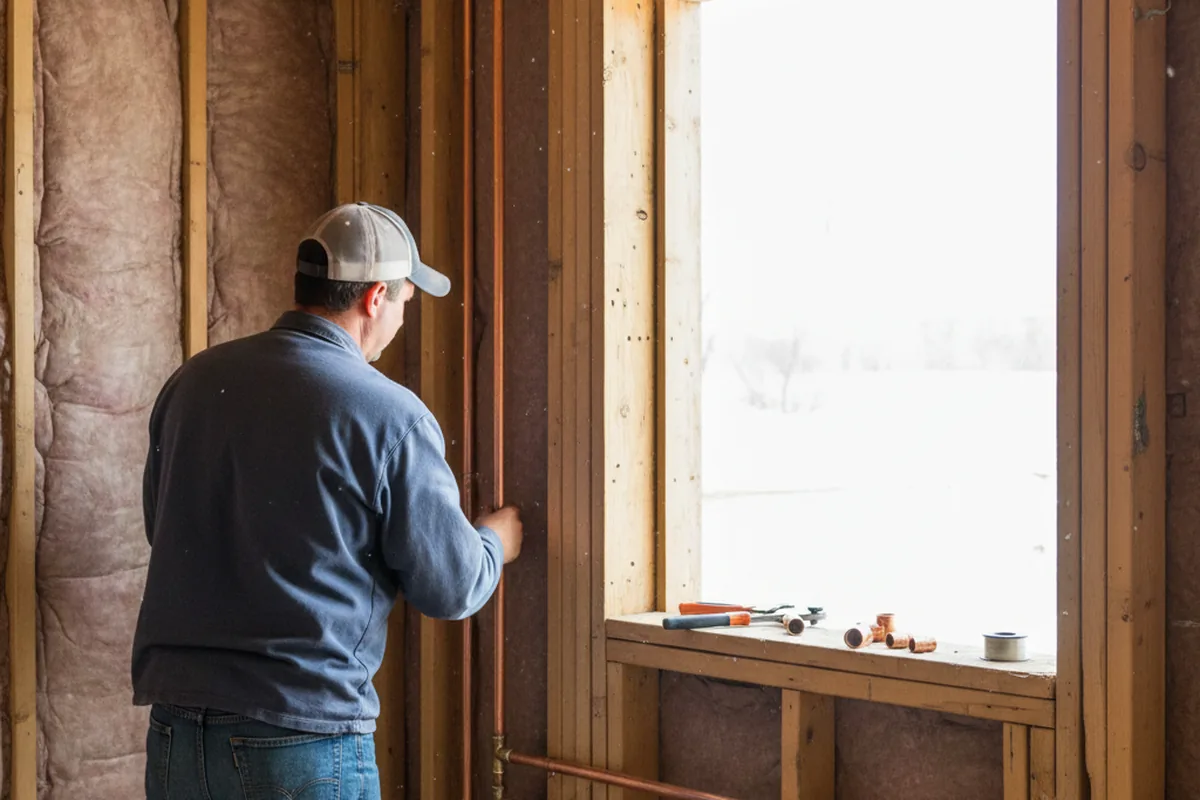 Licensed plumber running new copper supply lines in a Mentor home